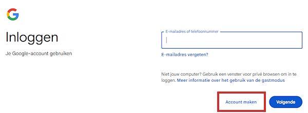 Google-account aanmaken met nieuw e-mailadres